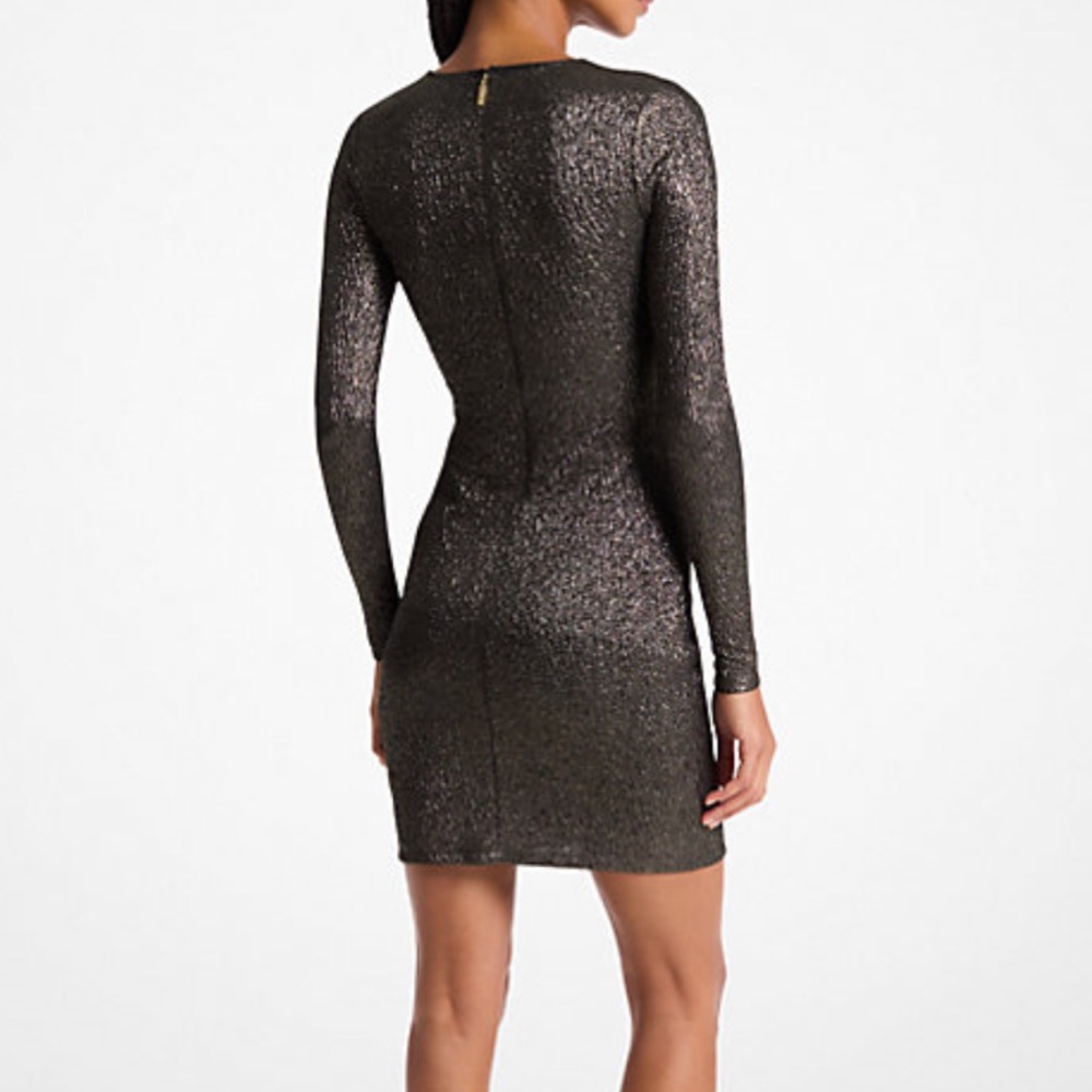 NEW NWT MK Michael Kors Metallic Jacquard Dress Black Gold Size M Medium AB 506 - Picture 2 of 13